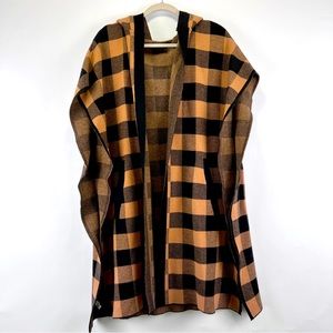 Check Knitted Cape hoodie Black& Brown women’s sweater kimono estimated size L